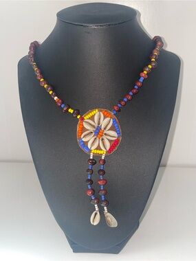 Handmade Multicolor Beaded Shell Pendant Necklace